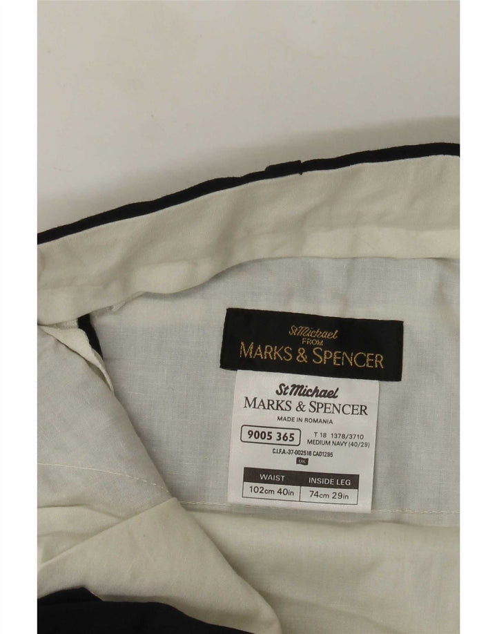 Мужские прямые костюмные брюки Marks & Spencer W40 L29 темно-синие из полиэстера