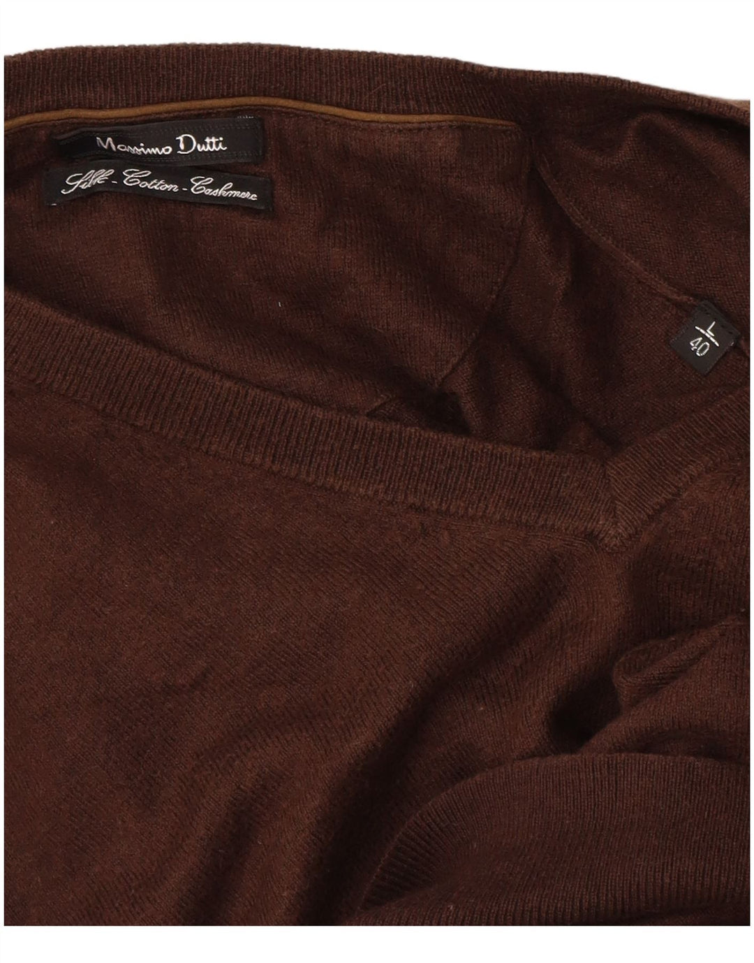Мужской джемпер с v-образным вырезом Massimo Dutti, большой коричневый хлопковый свитер