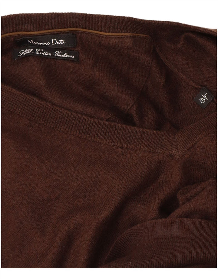 Мужской джемпер с v-образным вырезом Massimo Dutti, большой коричневый хлопковый свитер