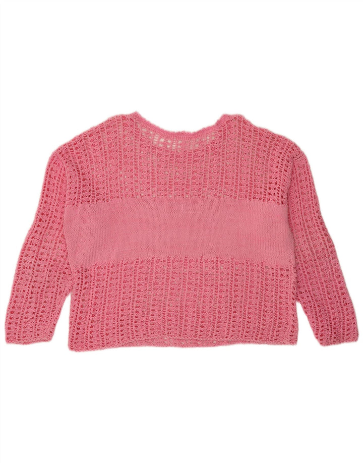 VINTAGE Womens See Through Crew Neck Jumper Sweater UK 14 Medium Pink