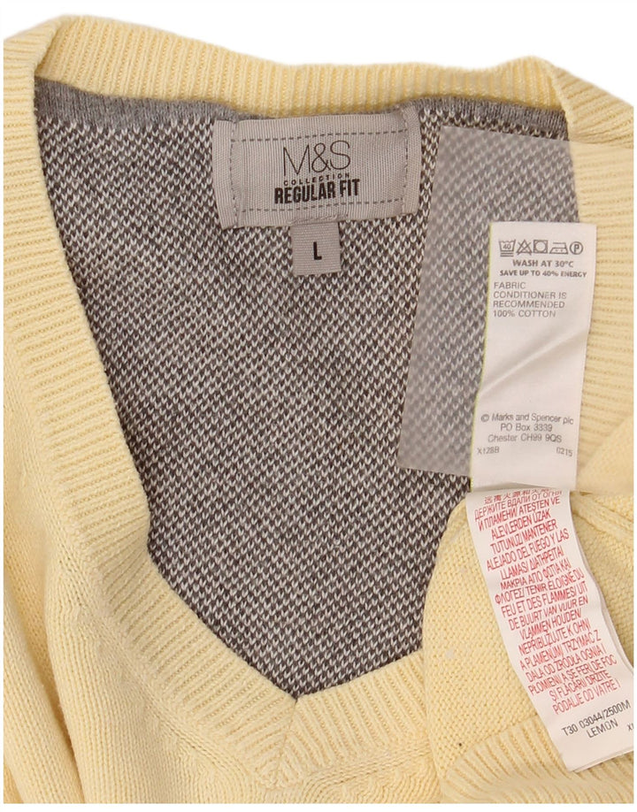 Мужской джемпер обычного кроя MARKS & SPENCER с v-образным вырезом, большой бежевый хлопковый свитер