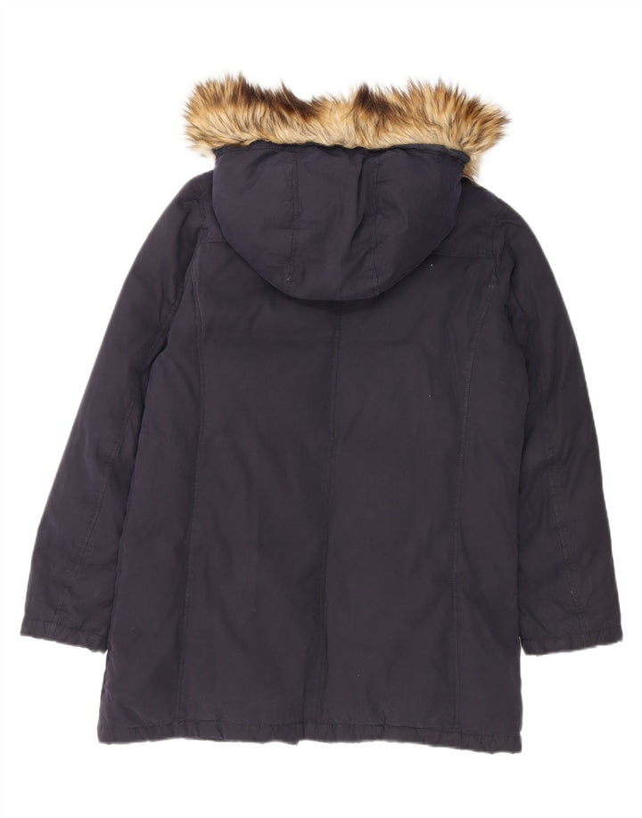 Женское длинное стеганое пальто Benetton UK 8, маленькое, темно-синее