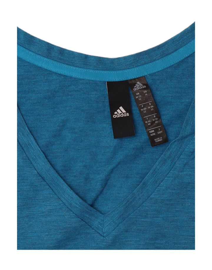 ADIDAS Womens Graphic T-Shirt Top UK 12/14 Medium Blue Vintage Adidas and Second-Hand Adidas from Messina Hembry 