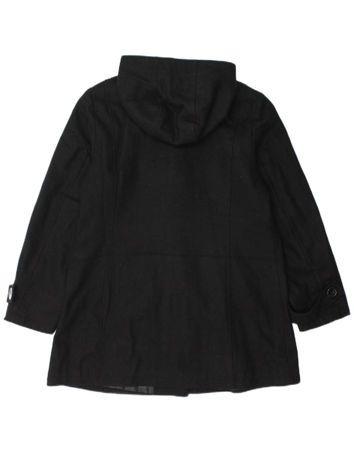 Винтажный женский дафлкот с капюшоном UK 14, большой черный шерстяной