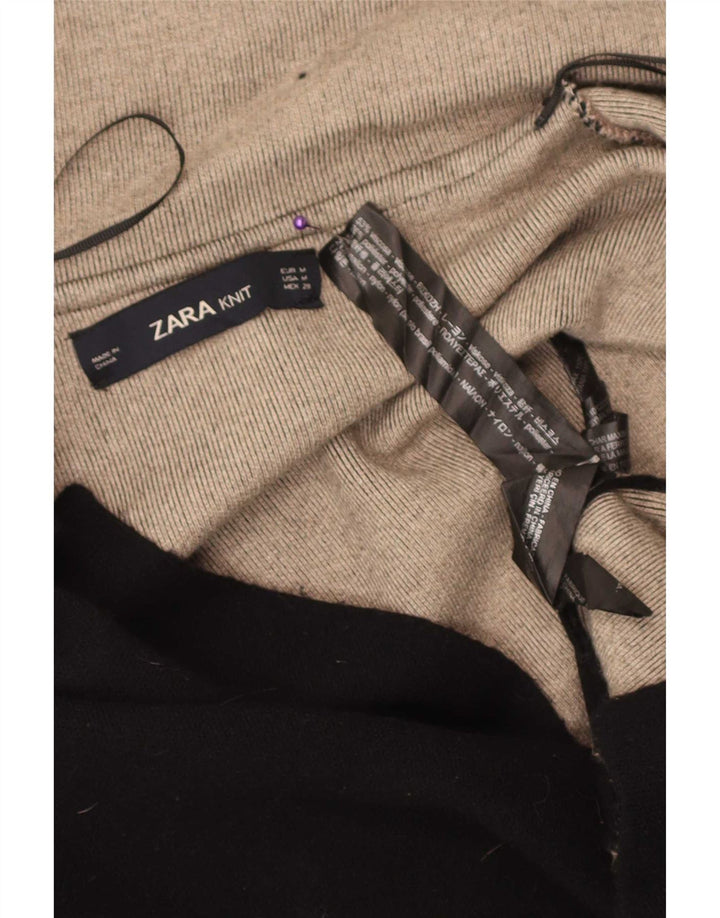 Женский удлиненный кардиган Zara UK 14, средний черный цвет с цветными блоками