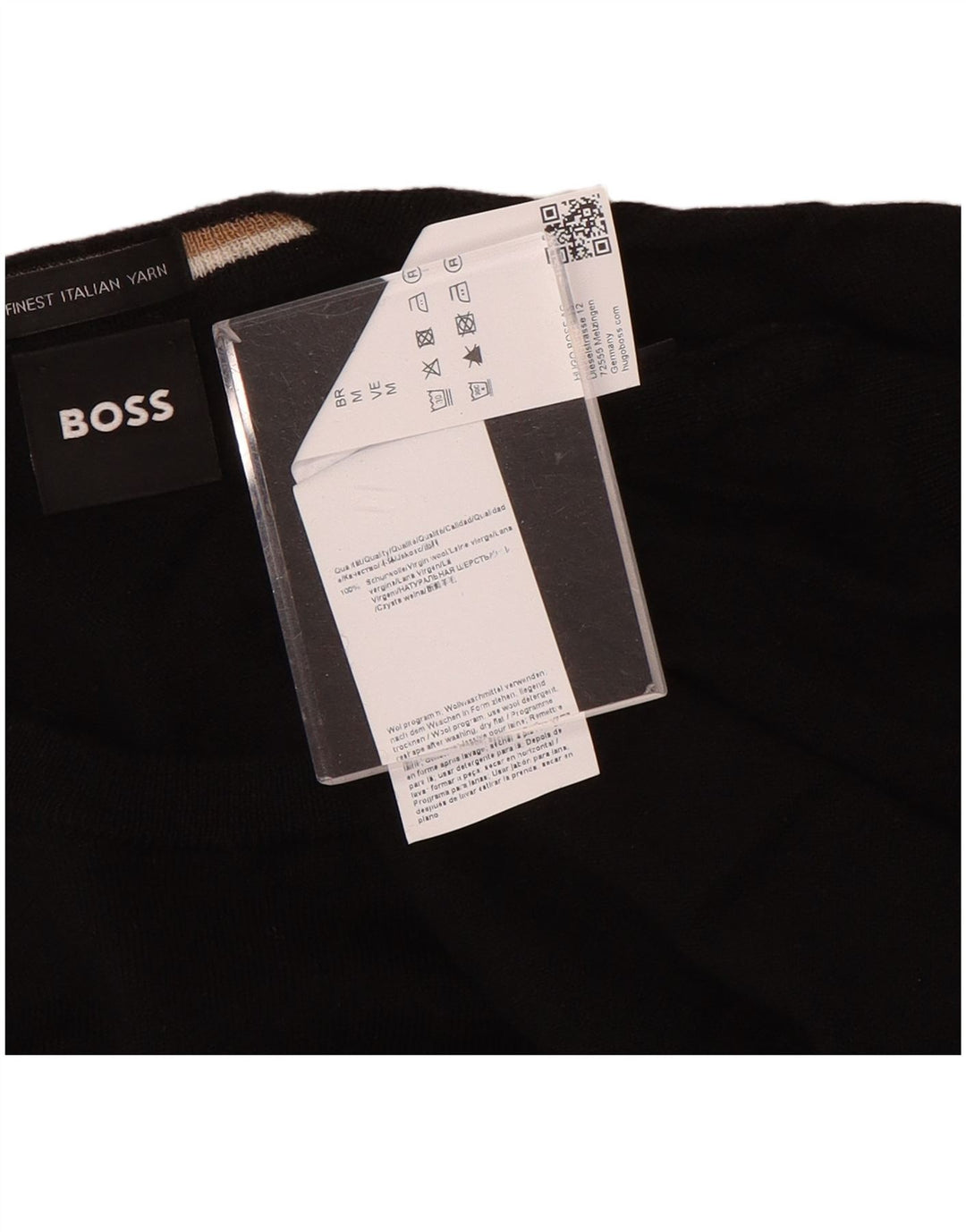 Мужской джемпер с круглым вырезом Hugo Boss, средний черный шерстяной свитер