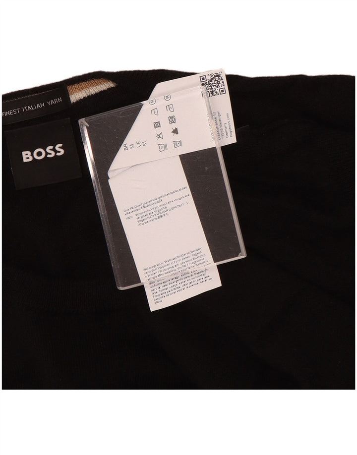 Мужской джемпер с круглым вырезом Hugo Boss, средний черный шерстяной свитер