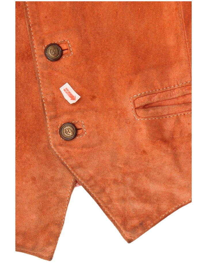 Винтажный мужской замшевый жилет маленького размера из коричневой кожи