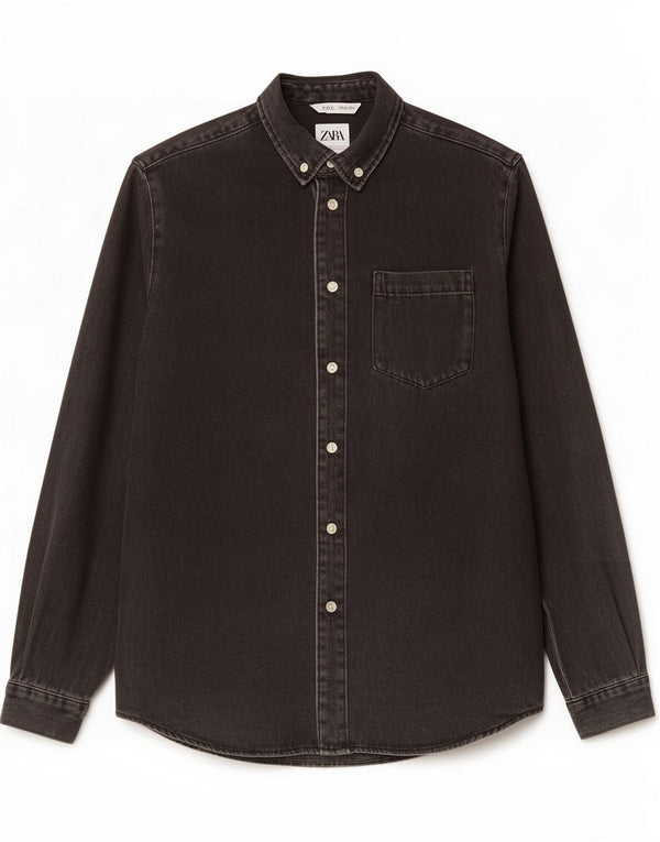 Zara Mens Denim Shirt Small Black Cotton