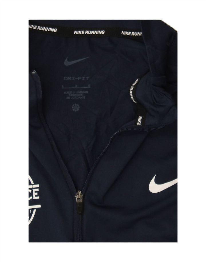 NIKE Mens Dri Fit Graphic Zip Neck Pullover Tracksuit Top Large Navy Blue Vintage Nike and Second-Hand Nike from Messina Hembry 