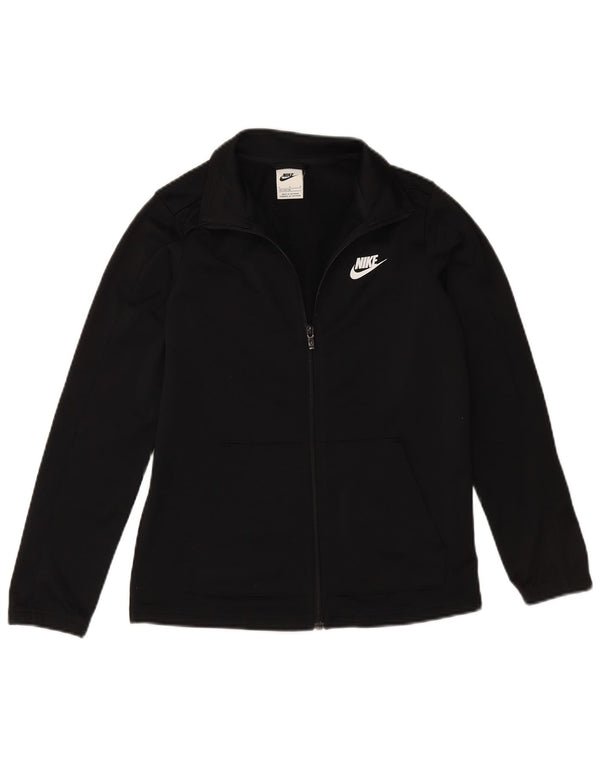 NIKE Girls Tracksuit Top Jacket 12-13 Years Large Black Polyester