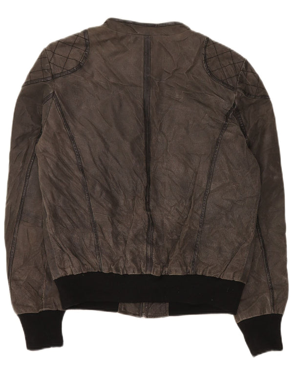 Мужская замшевая куртка-бомбер MAZE UK 38, кожа среднего серого цвета