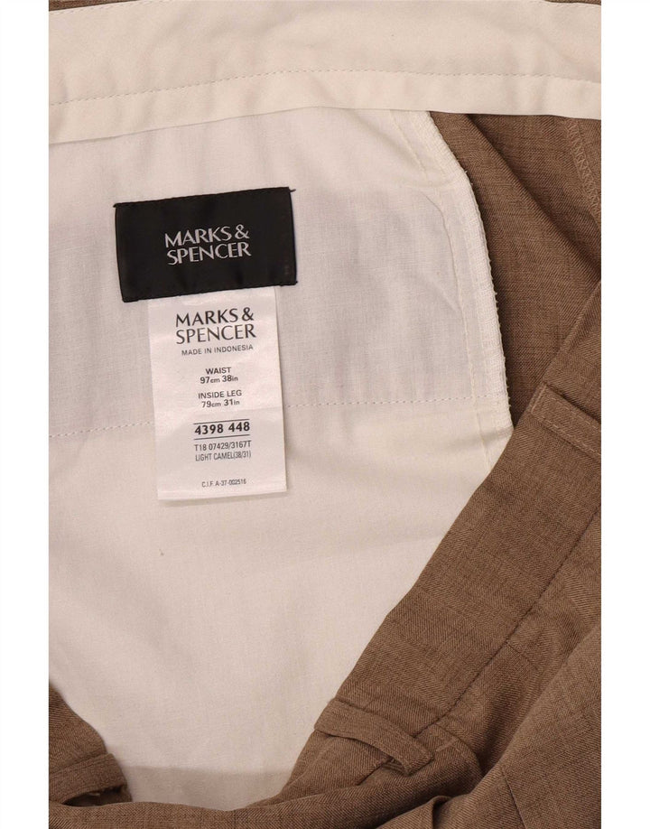 Мужские прямые костюмные брюки MARKS & SPENCER W38 L31 бежевого цвета из полиэстера