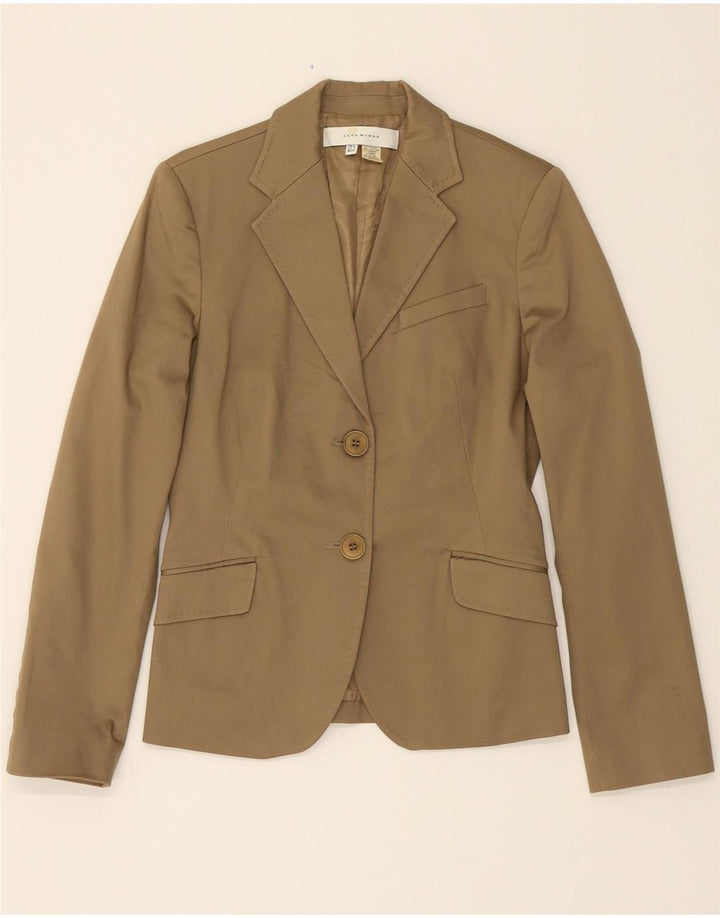 ZARA Womens 2 Button Blazer Jacket EU 38 Small Beige Cotton Vintage Zara and Second-Hand Zara from Messina Hembry 