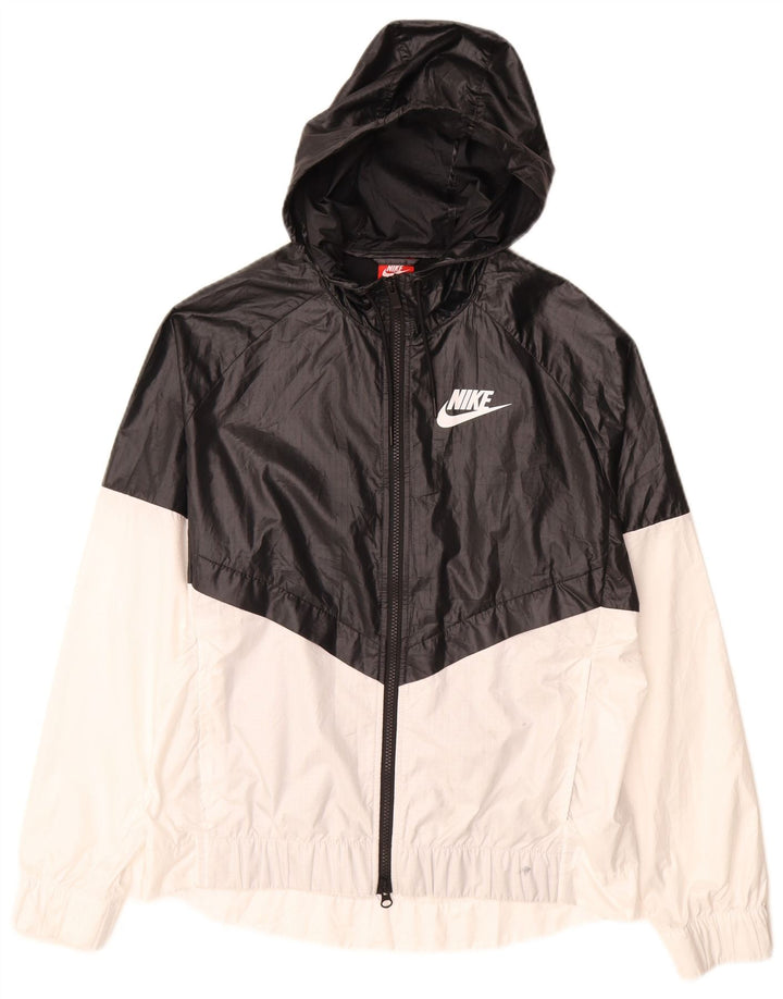 Женская дождевик с капюшоном Nike UK 16, большая черная полиэстер с цветными блоками