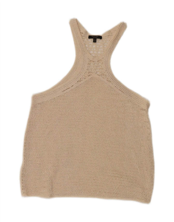 Женский вязаный крючком жилет Massimo Dutti UK 10, маленький бежевый