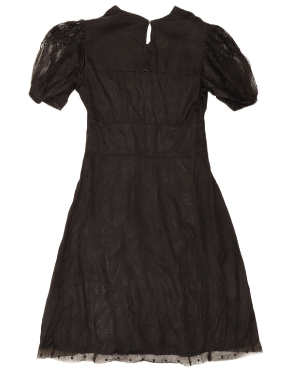 Vintage Womens Maxi Dress UK 12 Medium Black Floral