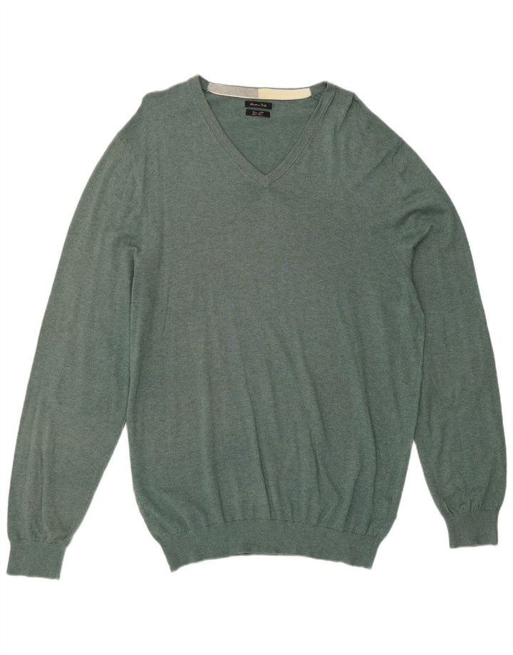 MASSIMO DUTTI Мужской джемпер с v-образным вырезом 2XL, зеленый хлопок