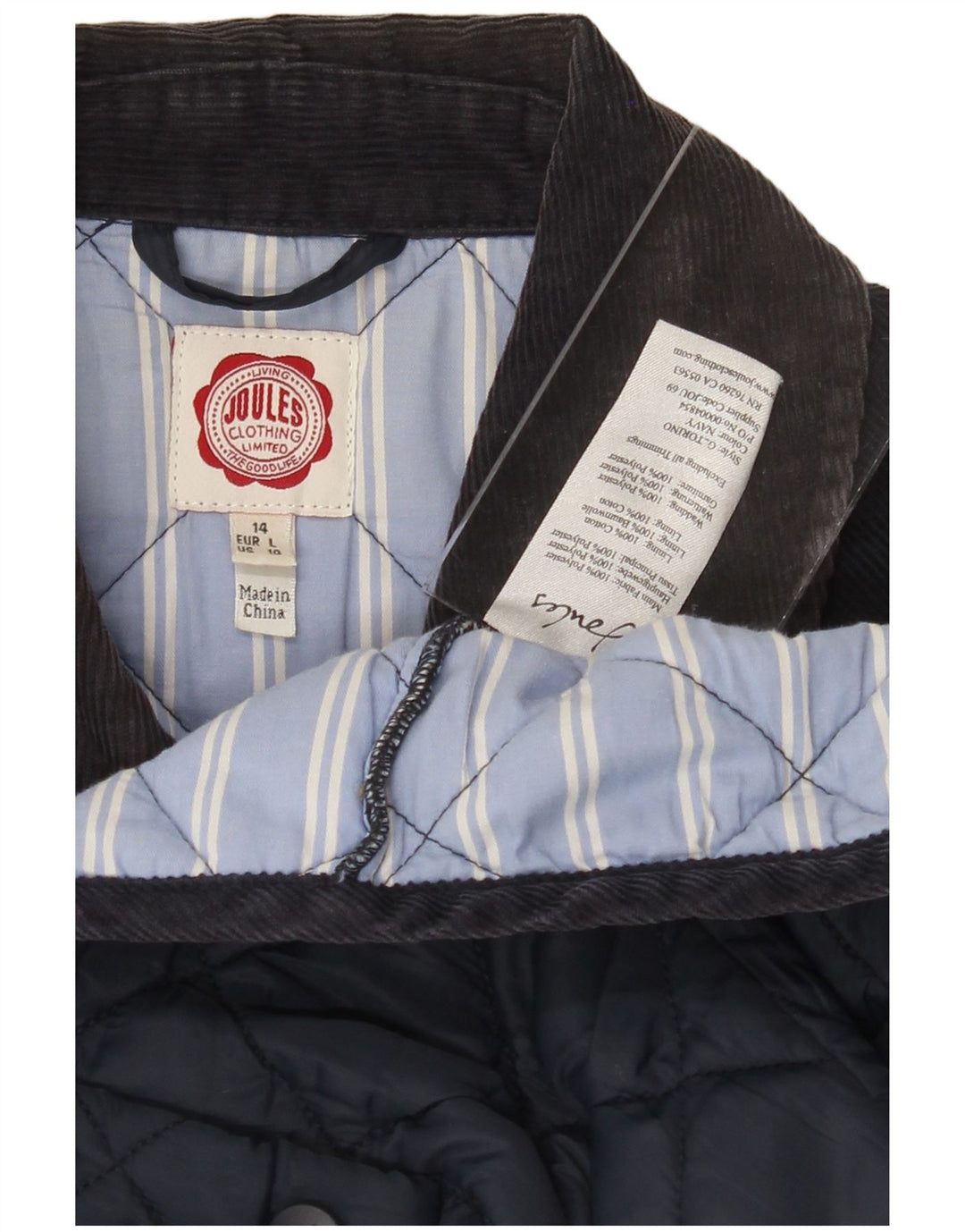 JOULES Womens Quilted Jacket UK 14 Large Navy Blue Cotton