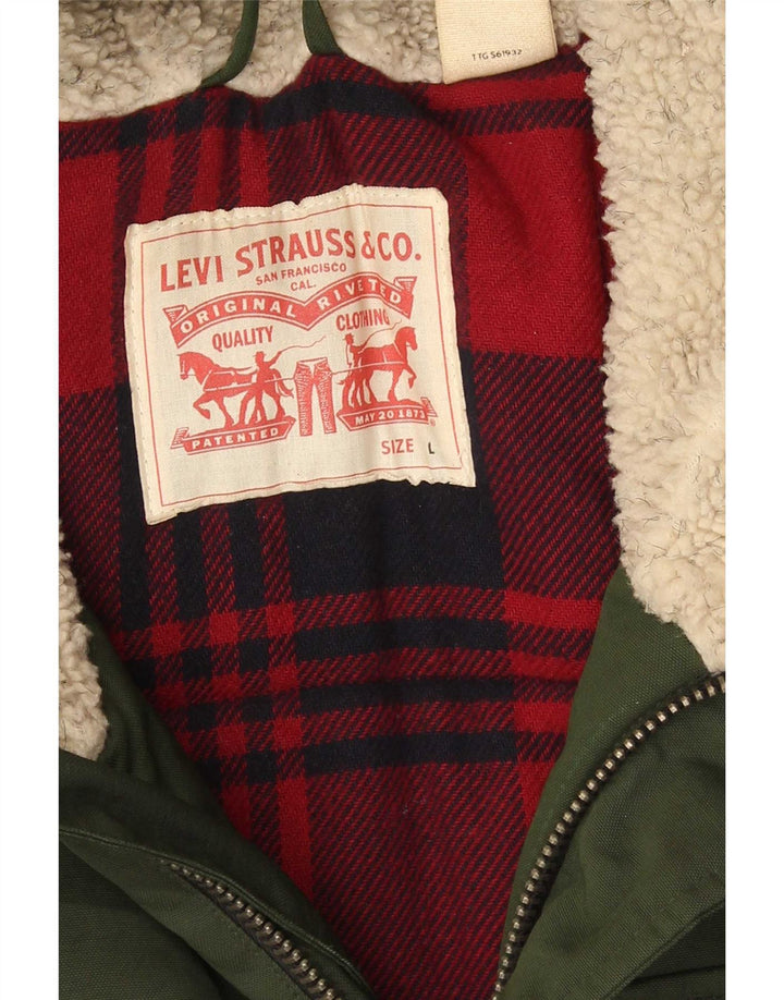 Мужская утепленная куртка Levi's с капюшоном UK 40, большой зеленый хлопок