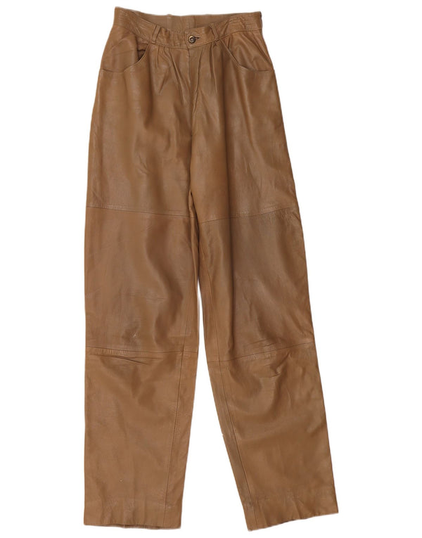 ВИНТАЖНЫЕ женские кожаные брюки свободного кроя W26 L32 Бежевые