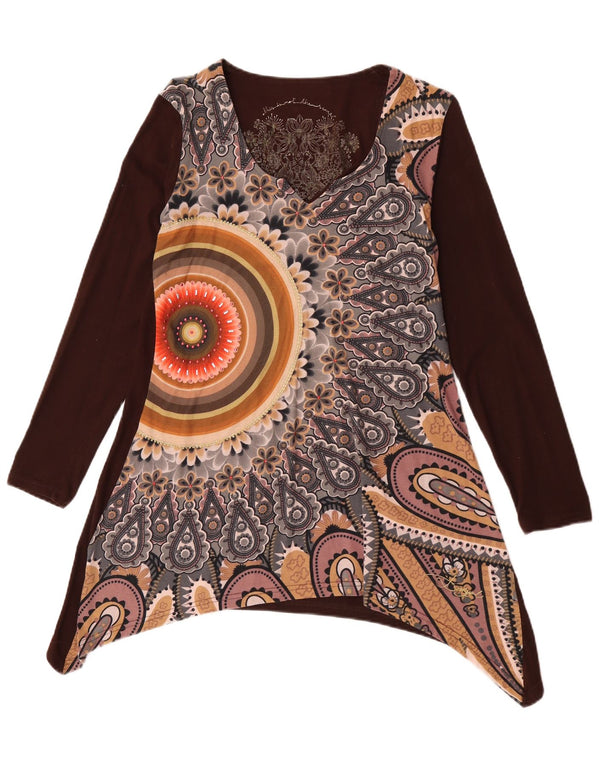 Женская асимметричная туника с длинными рукавами Desigual UK 14, большой коричневый цветочный принт