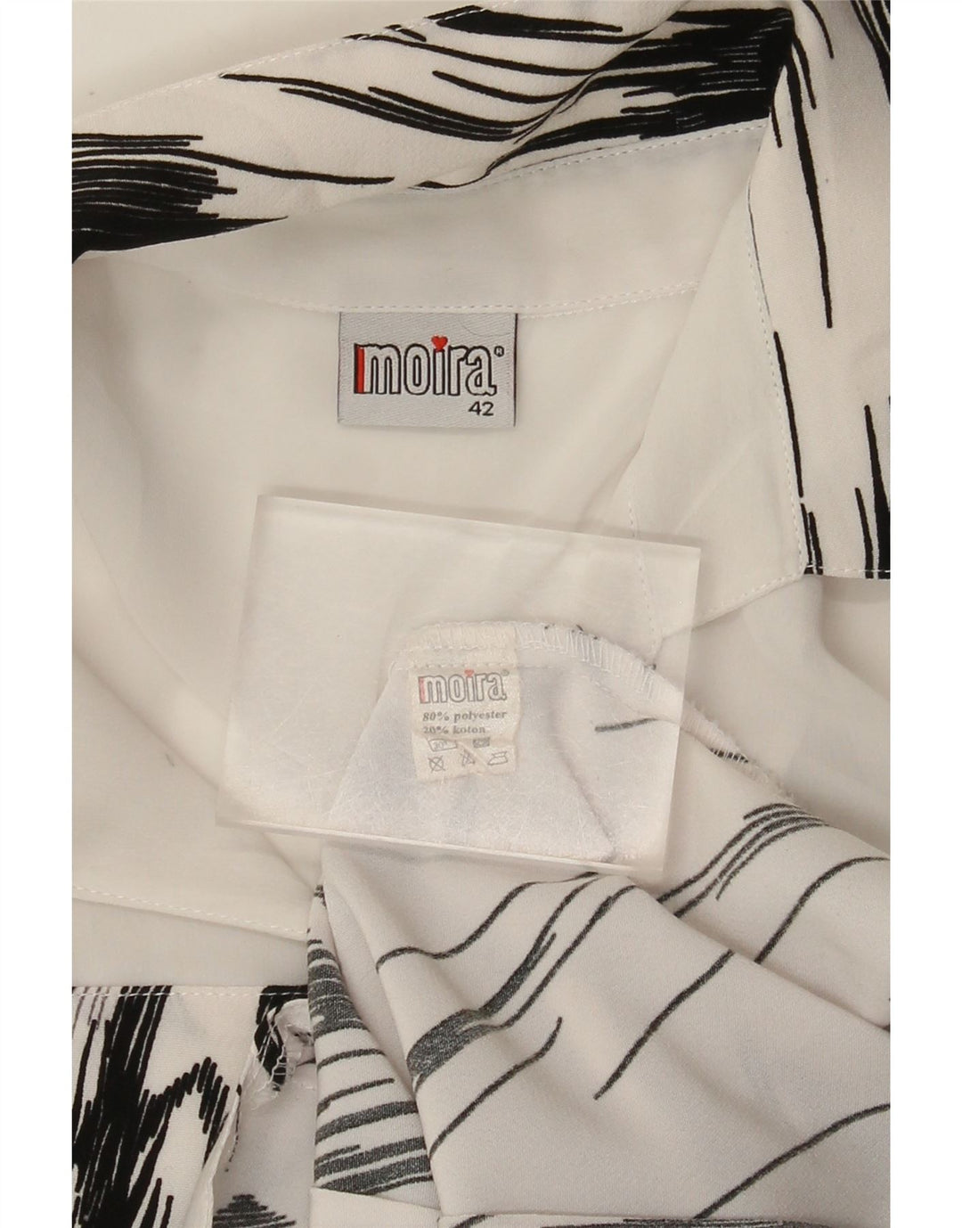 Винтажная женская блузка-рубашка с рукавом 3/4 IT 42, средний полиэстер в белую полоску