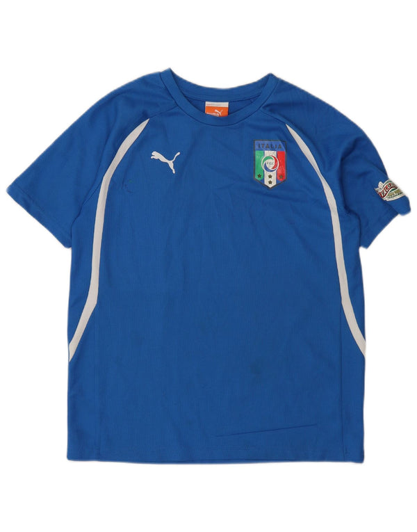 Футболка с рисунком Puma Boys Italia, синяя с цветными блоками, 11–12 лет