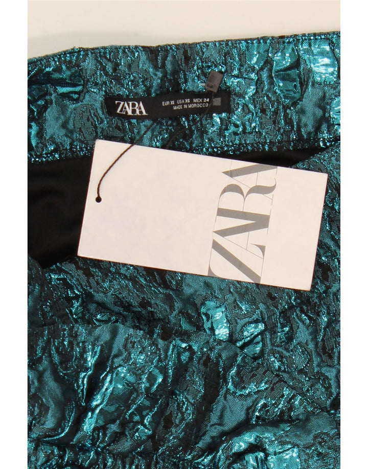 Женская мини-юбка Zara XS W24, синяя, полиэстер с цветочным принтом