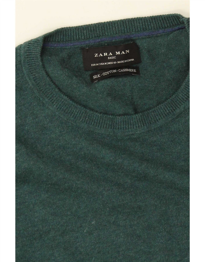 Мужской джемпер с круглым вырезом Zara, средний зеленый шелковый свитер