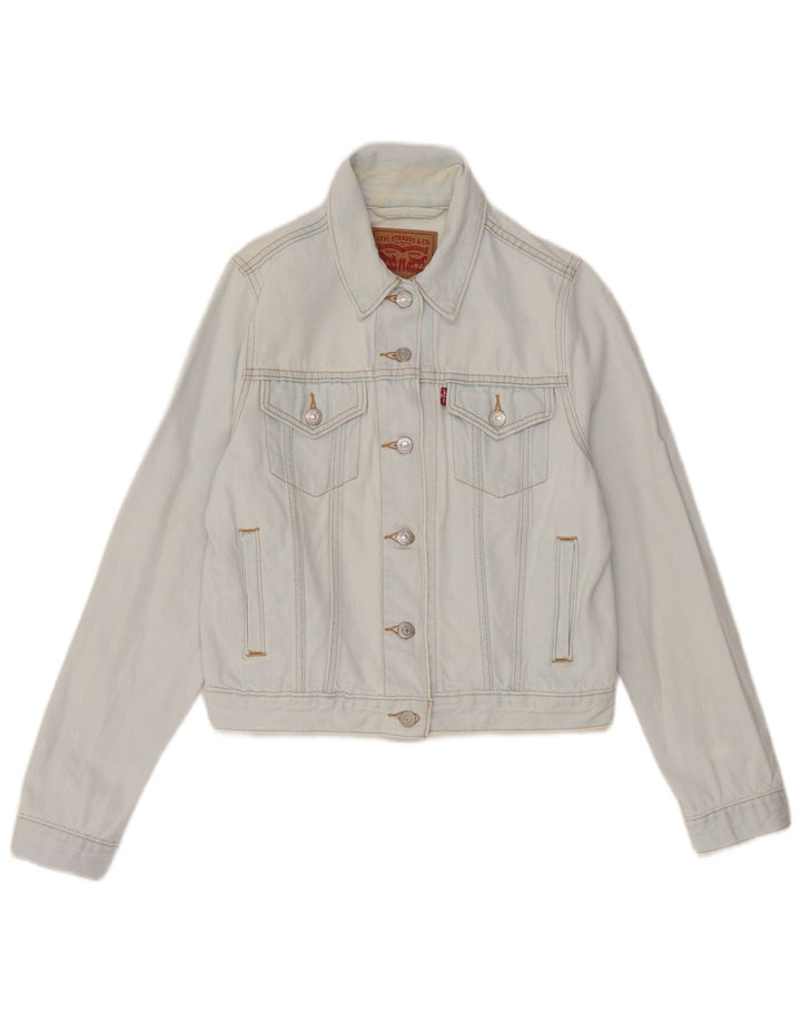 Женская укороченная джинсовая куртка Levi's UK 12, хлопок среднего синего цвета