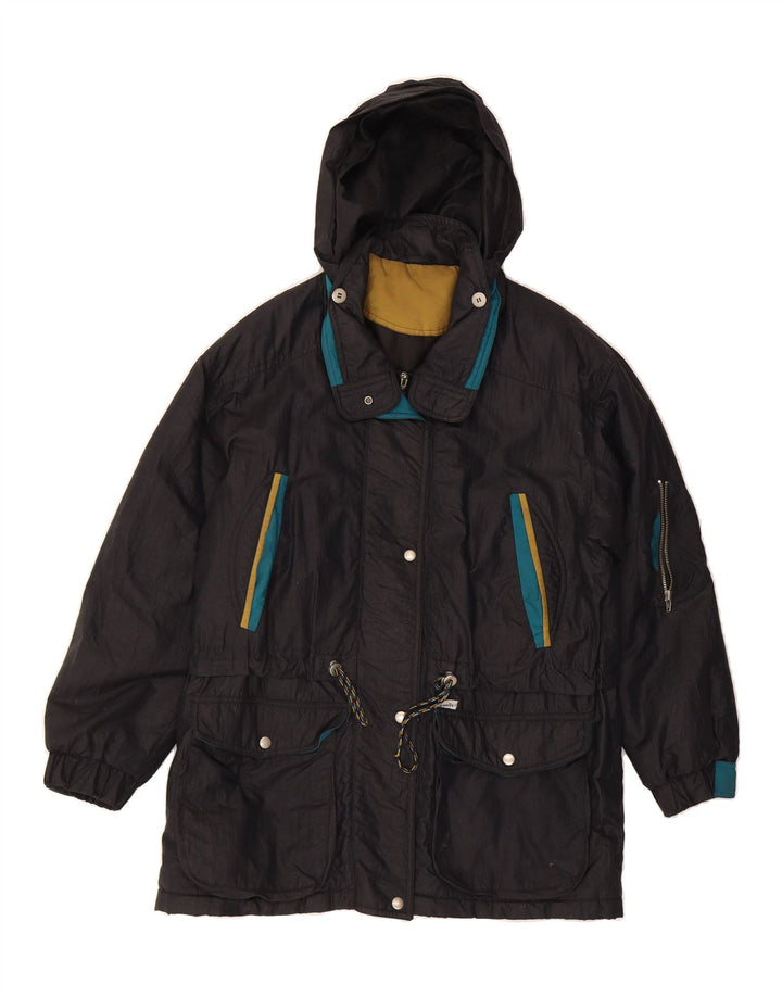 YESSICA Womens Hooded Windbreaker Coat UK 14 Medium Black Nylon Vintage Yessica and Second-Hand Yessica from Messina Hembry 