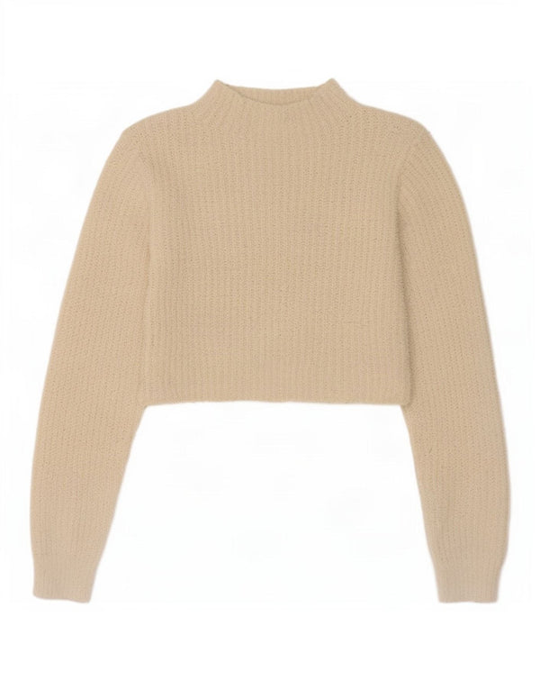 Zara Womens Crop Turtle Neck Jumper Sweater UK 10 Small Off White Polyester