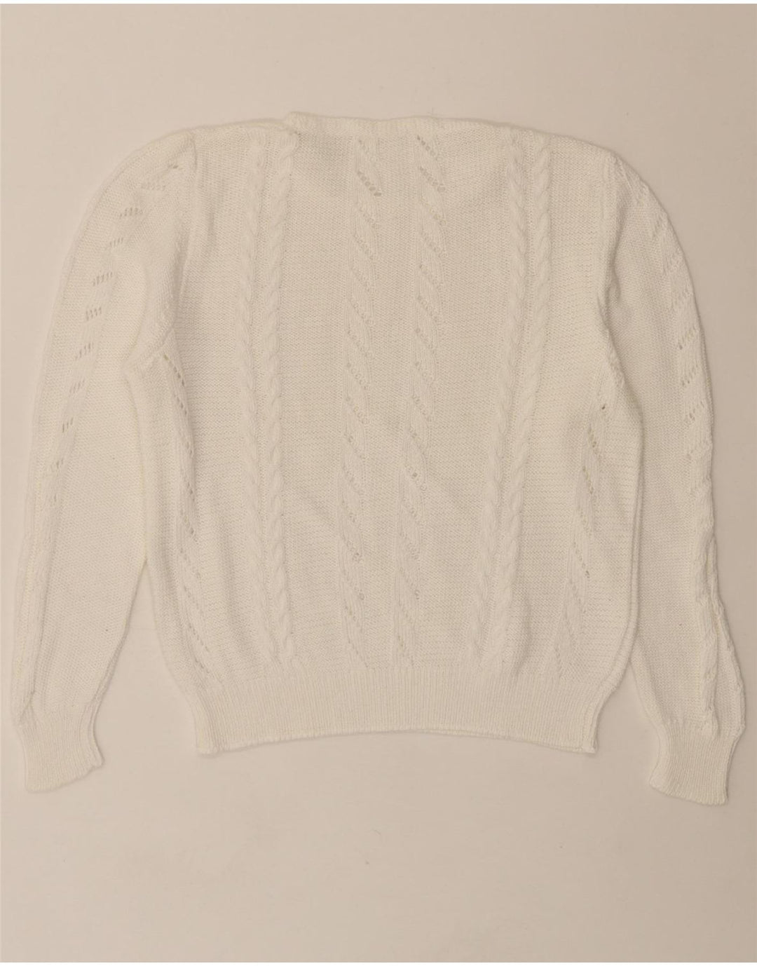VINTAGE Womens Crew Neck Jumper Sweater UK 14 Medium White Vintage Vintage and Second-Hand Vintage from Messina Hembry 