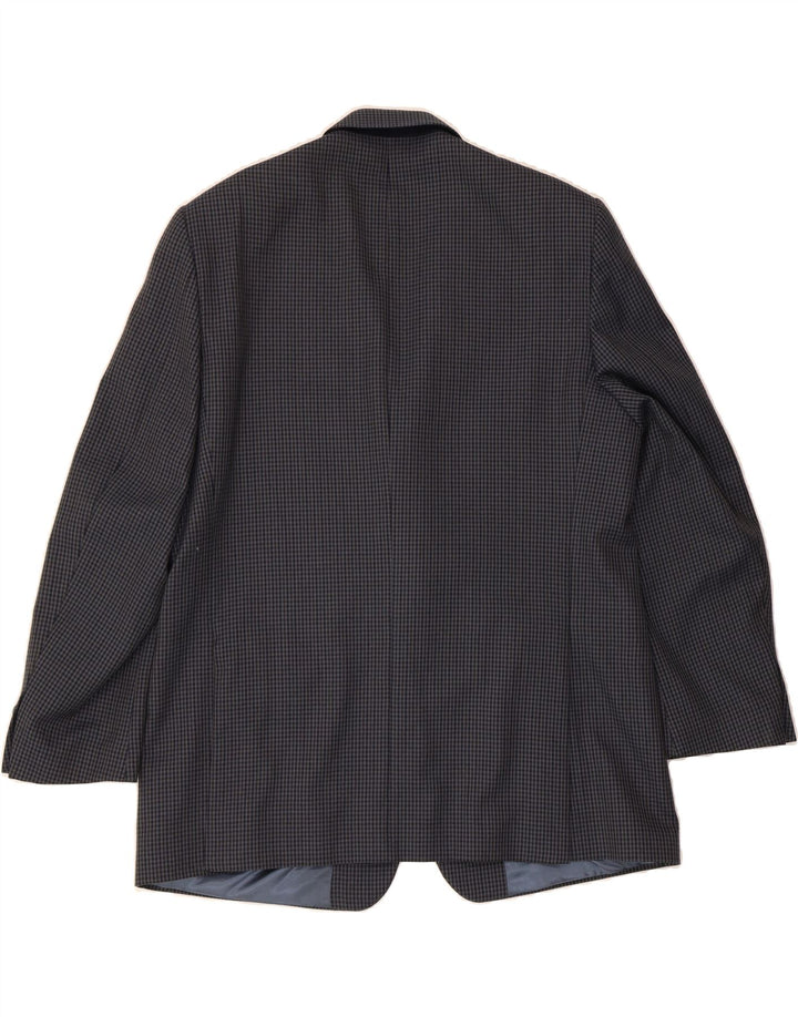 WELLINGTON Mens 2 Button Blazer Jacket UK 46 3XL Blue Check Polyester Vintage Wellington and Second-Hand Wellington from Messina Hembry 