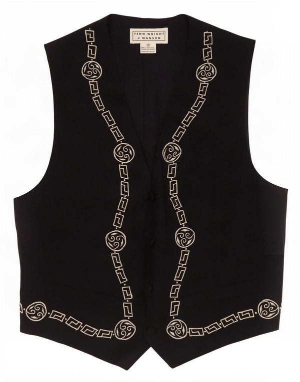 Fenn Wright Manson Womens Waistcoat UK 10 Small Black Geometric Silk