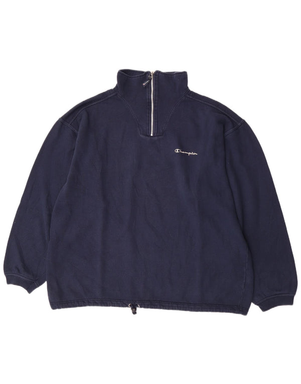 Champion Mens Zip Neck Sweatshirt Jumper 2XL Navy Blue Cotton