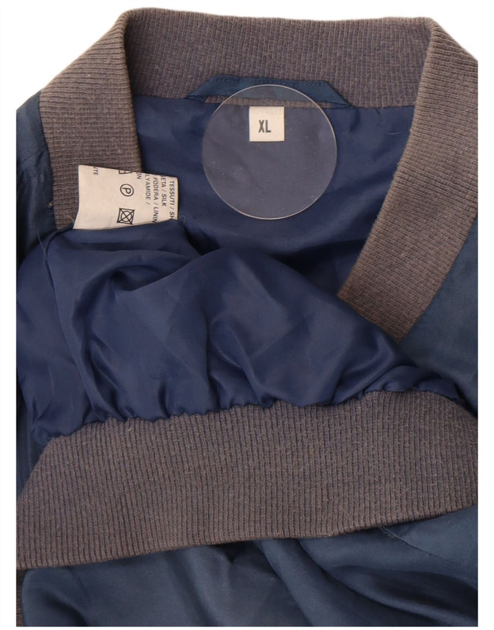 Винтажная мужская куртка-бомбер UK 42 XL, синяя шелковая