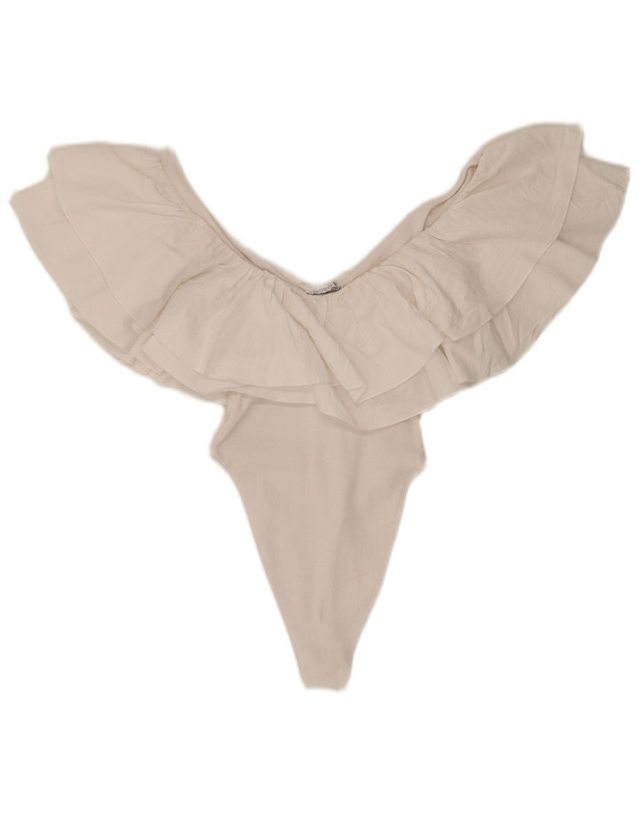 Женское боди с рюшами Zara UK 8, маленький размер, белый хлопок