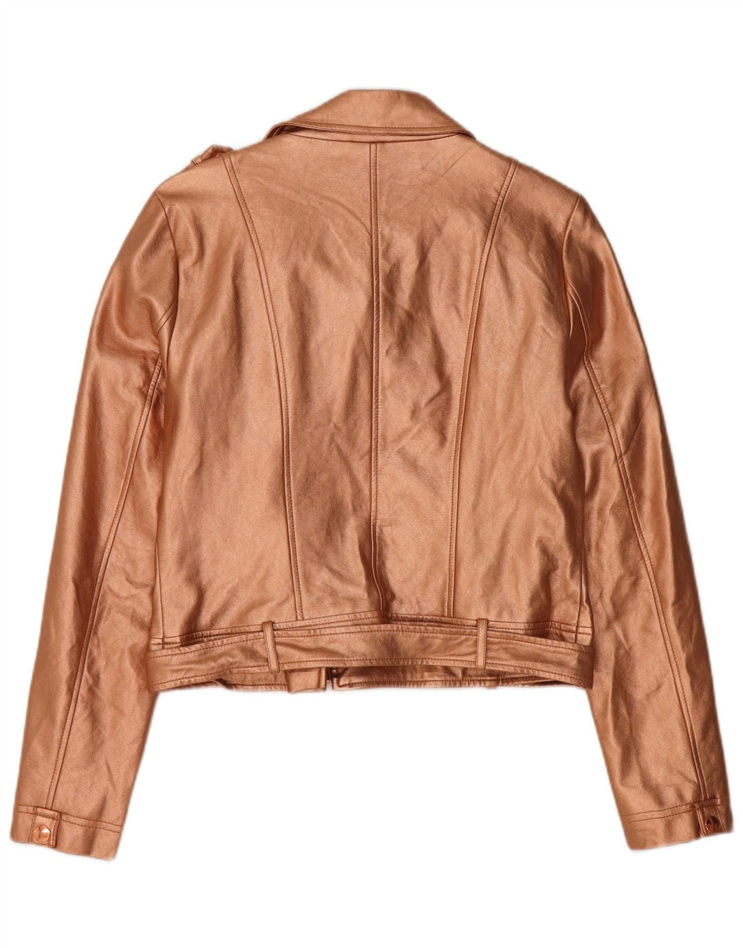 GUESS Женская укороченная байкерская куртка из искусственной кожи UK 12, средний золотой полиуретан