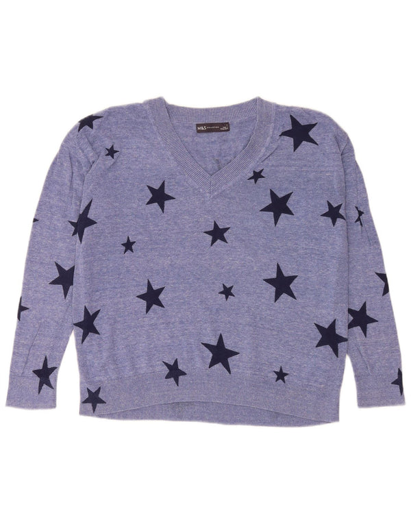 Женский джемпер с v-образным вырезом и графикой Marks & Spencer, Великобритания, 10, маленький синий