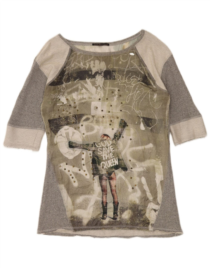 Женская блузка с рисунком Gaudi Top UK 18 XL Серый полиэстер с цветными блоками