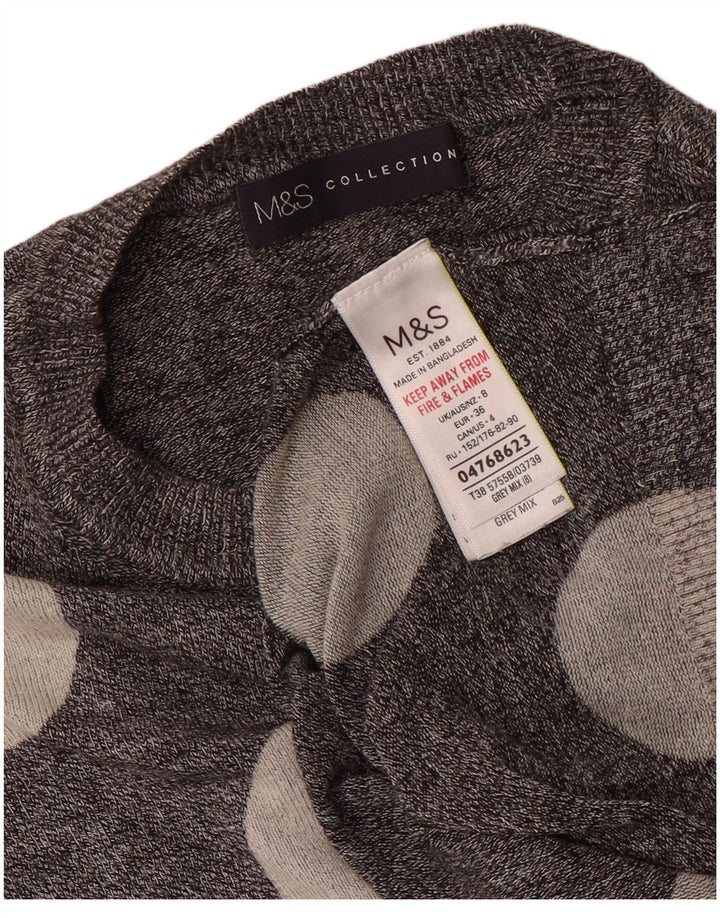 Женский джемпер с круглым вырезом Marks & Spencer, Великобритания, 8, маленький серый в горошек