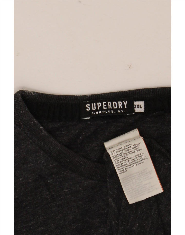 SUPERDRY Мужской топ с длинным рукавом 2XL, серый хлопок с крапинками