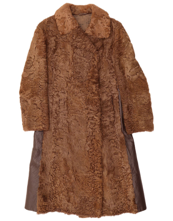 ВИНТАЖНОЕ Женское Меховое Пальто UK 10 Маленький Коричневый