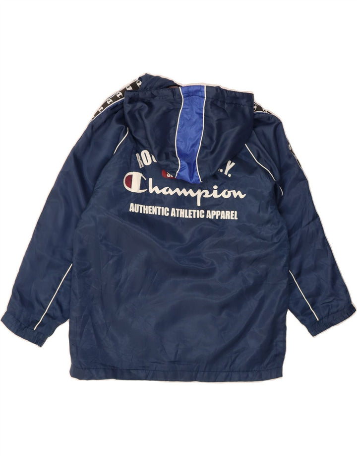 CHAMPION Boys Graphic Hooded Windbreaker Jacket 9-10 Years Navy Blue Vintage Champion and Second-Hand Champion from Messina Hembry 