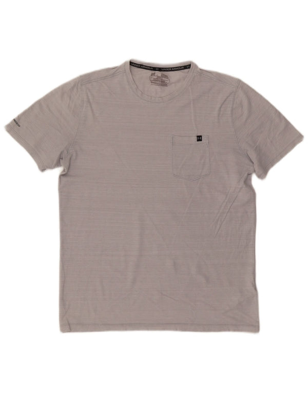 Мужская футболка UNDER ARMOR Heat Gear, хлопковый топ в тонкую полоску среднего серого цвета