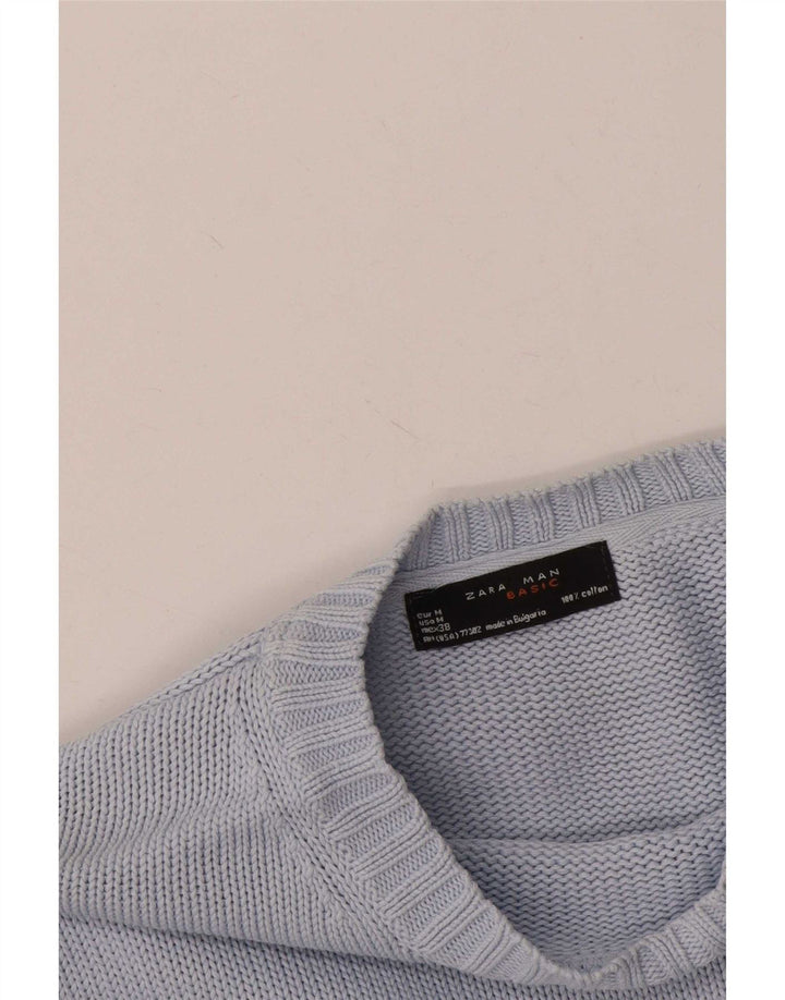 Мужской джемпер с круглым вырезом Zara, хлопковый средний синий цвет