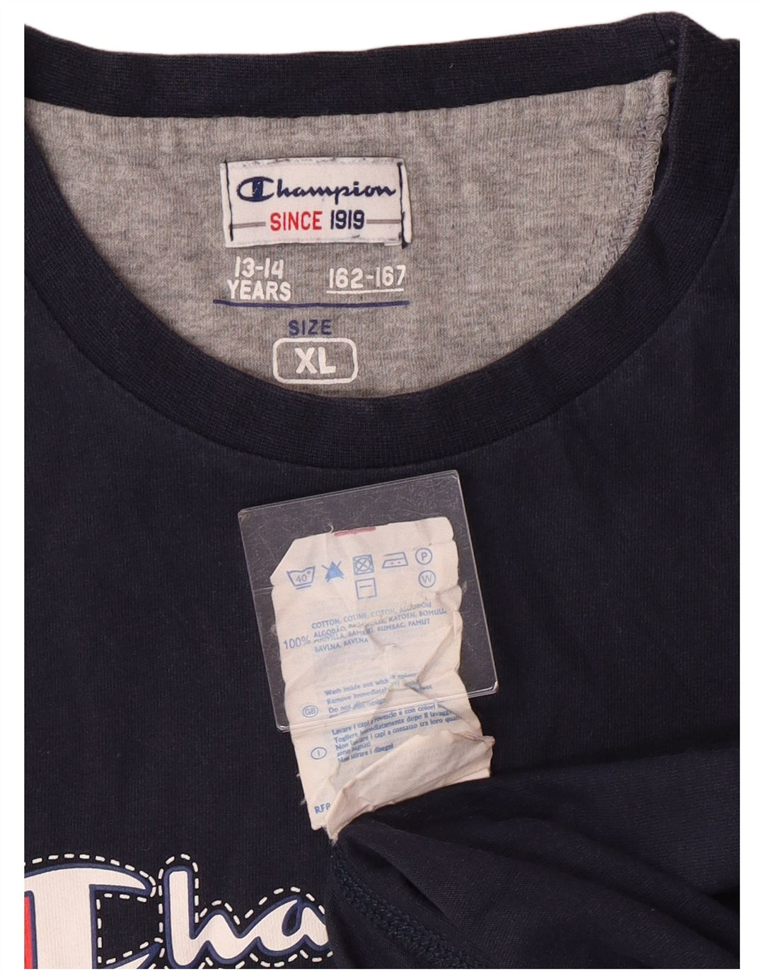 Топ Champion для мальчиков с рисунком, длинный рукав, 13–14 лет, размер XL, темно-синий, хлопок