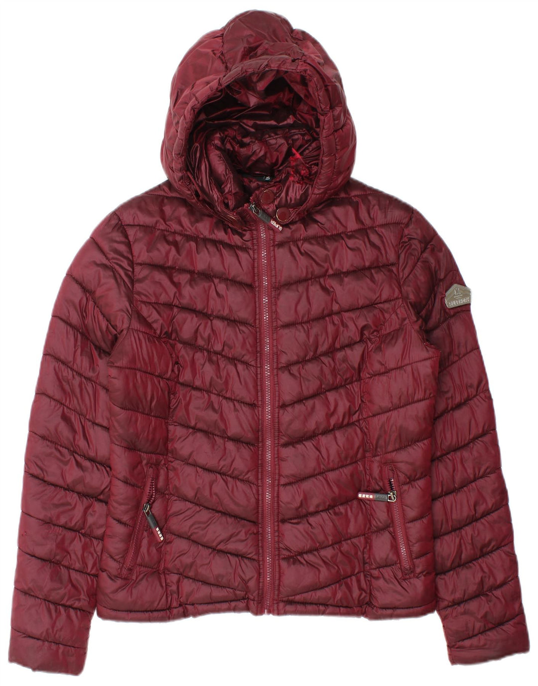 Женская утепленная куртка с капюшоном Superdry UK 14, средний бордовый нейлон